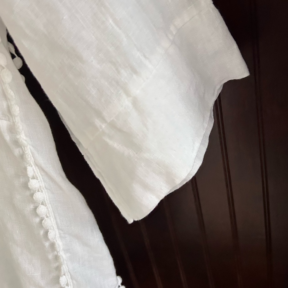 LAURA BIANCHI White Linen Popover Tunic Top Coastal Boho Beach Euro Summer Sz M - Picture 6 of 8